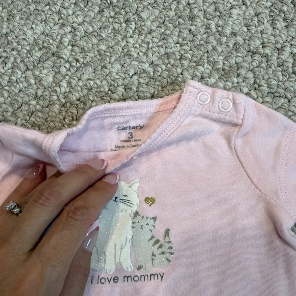Carters Baby Girls Size 3 Months I Love Mommy Cat Bodysuit Leopard Leggings Set